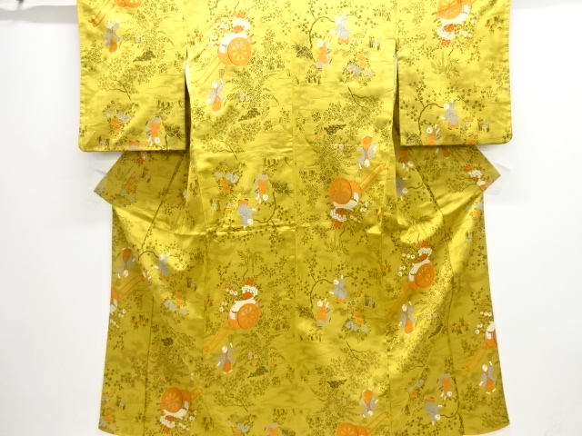 JAPANESE KIMONO / ANTIQUE OMESHI / TAISHO ROMAN STYLE / SILK / WOVEN DOLLS & FLORAL CART